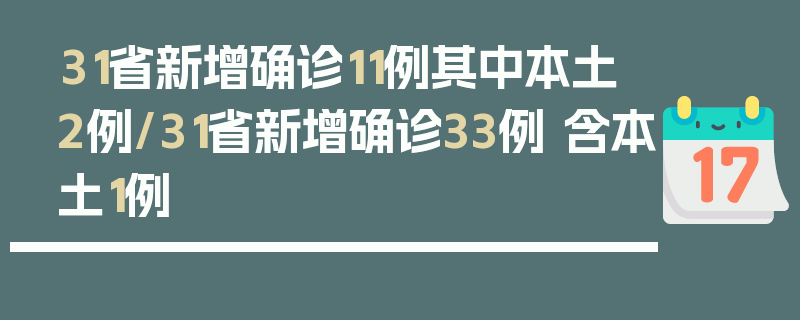 31省新增确诊11例其中本土2例/31省新增确诊33例 含本土1例