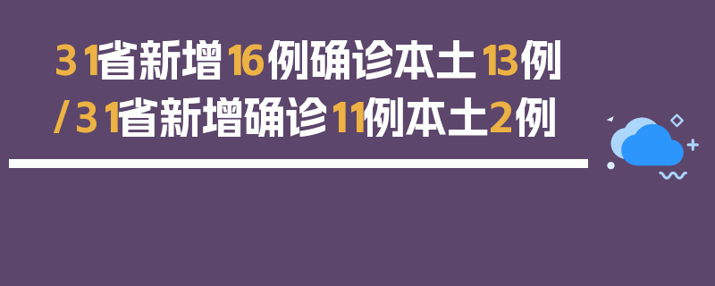 31省新增16例确诊本土13例/31省新增确诊11例本土2例