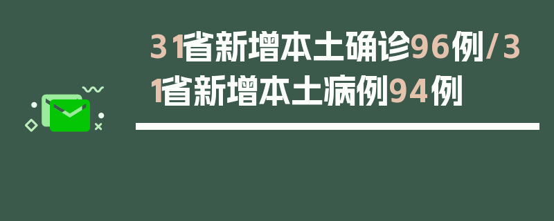 31省新增本土确诊96例/31省新增本土病例94例